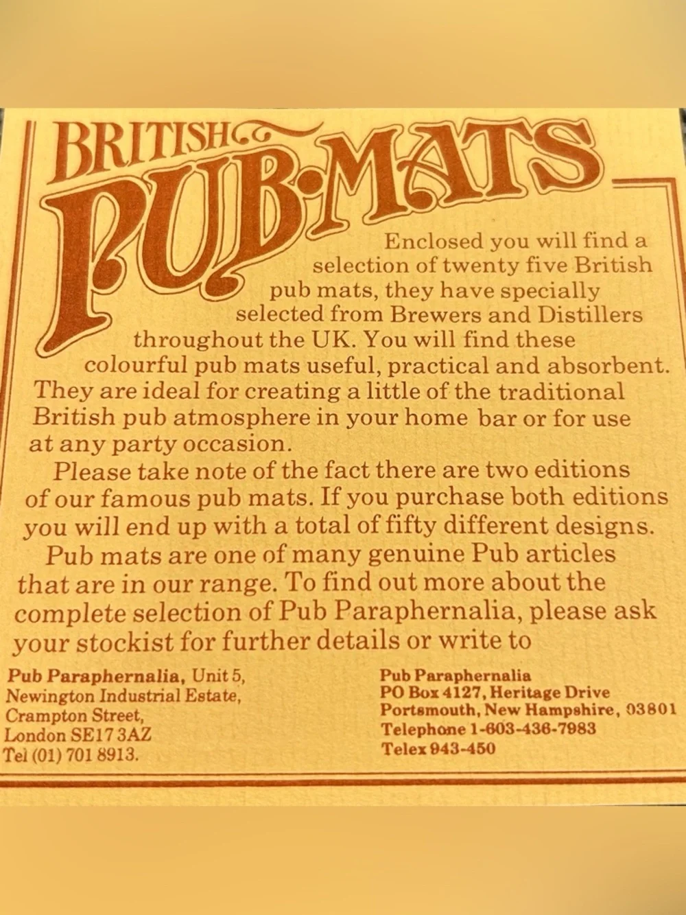 First Edition - Vintage British Pub Mats - 25 Count Coasters